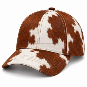 Gorra de Béisbol de Piel de Vaca con Estampado Animal, 6 Paneles, Unisex, Ajustada, Estilo Casual, Patrón Marrón y Blanco - Product Image 3