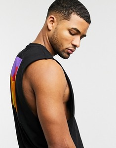 Débardeur en coton tricoté noir sans manches à col rond pour homme, couleur unie, style décontracté - Product Image 2