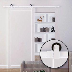 Kit di Montaggio per Porta Scorrevole Rustica da Interno (6 Piedi) - Sistema a Binario in Legno Massello Bianco per Soggiorno - Product Image 6