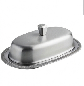 Plat à beurre ovale en acier inoxydable avec couvercle, vaisselle minimaliste pour la cuisine et les fêtes, conservation hermétique de la fraîcheur - Product Image 2