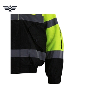 Custom Men's Polyester <b>Hi</b> <b>Vis</b> Reflective Bomber Safety <b>Jacket</b> | <b>Waterproof</b> High Visibility Work <b>Jacket</b> | ANSI Industrial Safety - Product Image 4