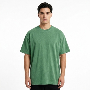 Camiseta de Algodón Verde Sólido para Hombre, Corte Regular, Manga Corta, Cuello Redondo, Informal, Tejido de Punto Liso Teñido, Secado Rápido, 230g - Product Image 3
