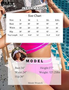 Conjunto de Bikini con Estampado Floral Rosa para Mujer, Top Bandeau de Cintura Alta, Ribete en Contraste, Traje de Baño Elástico de Dos Piezas, Corte Regular, Transpirable - Product Image 6