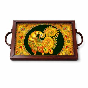 Plateau de service en bois avec motifs artistiques traditionnels, plateau de service de qualité commerciale pour la maison, la salle à manger et les restaurants - Product Image 5