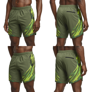 Pantalones Cortos Deportivos de Lujo para Hombre, Color Verde Oliva, con Diseño Gráfico, Tela Atlética Ligera de Primera Calidad y Estilo Deportivo Moderno - Product Image 1