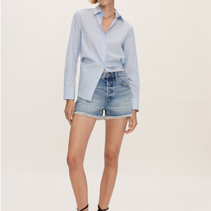 Shorts en jean décontractés pour femme de haute qualité, coupe droite, taille mi-haute, bleu délavé et déchiré, pour l'été - Product Image 2