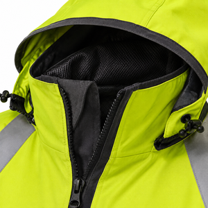 Veste de travail haute visibilité réfléchissante, résistante à l'eau, couleur lime charbon, à capuche, dos en X, personnalisable, vente en gros, coque 300D - Product Image 5