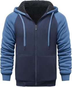 Sudadera con Capucha y Cremallera para Hombre 2026, Forro Polar, Manga Camuflaje, Corte Regular, Estilo Casual para Otoño, Color Negro con Patrón Azul y Blanco - Product Image 5
