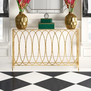 Table console en métal doré avec plateau en verre, table moderne pour couloir, entrée ou salon - Product Image 1