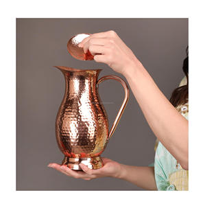 Stylish Luxury Elegant Copper Jug and Glass <b>Set</b> with Handle and Lid Eco-Friendly for Daily Water Intake and Health Benefits - Product Image 3