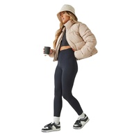 Blouson court matelassé pour femme Hiver 2023, manches longues, couleur unie, effet bulle, tricoté, respirant, coupe-vent, rembourrage en coton