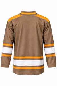Maillot de hockey sur glace personnalisé marron clair, imprimé par sublimation, en tissu mesh respirant, sans manches, uniforme sportif Port Union Islanders - Product Image 5