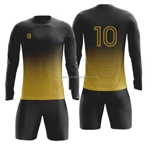 Uniforme de goleiro de futebol GK preto e dourado para equipe juvenil, uniforme de goleiro de futebol respirável, uniforme de goleiro de manga completa