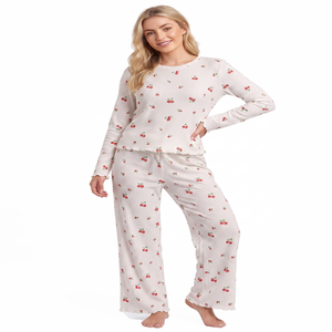 Conjunto de Pijama para Mujer Primavera-Verano 2026, Diseño Floral Dulce con Camiseta de Manga Larga y Pantalones, Conjunto de Ropa de Dormir Suave al Tacto - Product Image 2