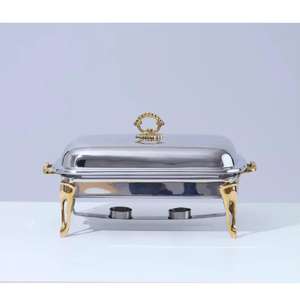 Plat à chafing rond en acier inoxydable plaqué or avec couvercle pour service de buffet, restauration hôtelière et banquets - Product Image 3