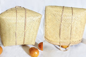 Panier en bambou fait main de haute qualité avec poignées, panier de rangement tissé thaïlandais, vente en gros, fournisseur d'usine OEM - Product Image 5
