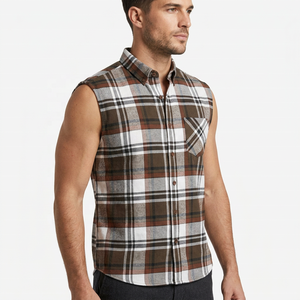 Camisa de Franela a Cuadros sin Mangas para Hombre al por Mayor, con Cuello Abotonado, Informal, de Algodón, para Otoño, Camisetas sin Mangas Personalizadas para Hombre - Product Image 3