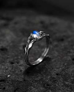 Anillo de Compromiso con Piedra Lunar, Plata de Ley Tiu, Certificado IGI, Alta Calidad, Sin Níquel, Estilo Art Deco, Hoja con Gema, Inspirado en la Naturaleza - Product Image 3