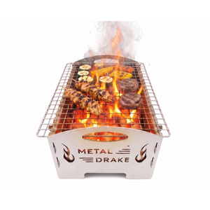 Parrilla de Carbón de Acero Inoxidable Metal Drake con Encendido Automático, Rejilla Antiadherente Duradera, Portátil para Exteriores, Camping, Jardín y Barbacoa - Product Image 1