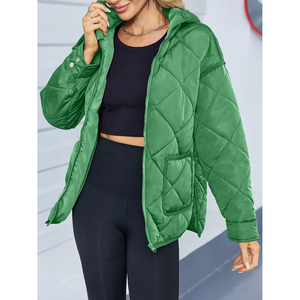 Women's Green Hooded <b>Waterproof</b> Windproof Puffer Jacket <b>Full</b> Sleeve Zipper Closure Long <b>Length</b> Winter Warm Outerwear Solid Color - Product Image 5