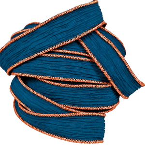 Ruban en soie de mûrier 100% pure Y S INTERNATIONAL YS-338 avec bordure métallique cuivrée, vert turquoise foncé, pour bijoux, mode et artisanat - Product Image 2