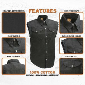 Camisa Vaquera Negra Ligera de Cuero para Hombre DM1002 2025, Estilo Deshilachado y sin Mangas - Product Image 4