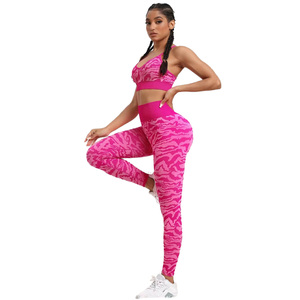 Custom 2PCS Printed Yoga Set Women High Waist <b>Butt</b> <b>Lift</b> <b>Leggings</b> Sports Bra Seamless Gym Workout Fitness Activewear - Product Image 1