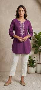 Leranath Fashion Women Cotton <b>Embroidered</b> Kurti Top Hand Drawn Ethnic Tee Casual Regular Fit Quick Dry Fancy Long Sleeve <b>Tunic</b> - Product Image 4