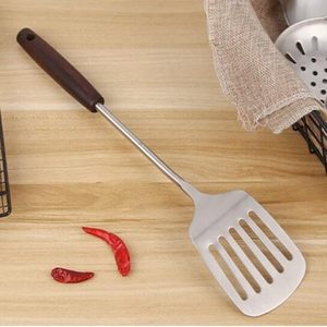 Espátula Ranurada de Acero Inoxidable con Mango de Madera, Utensilio de Cocina para Freír, Asar, Hornear y Servir Alimentos - Product Image 4