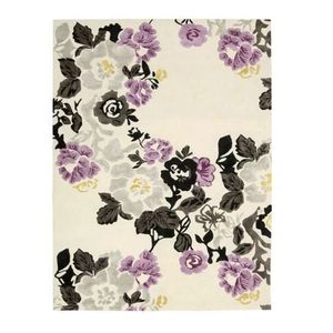Tapis rectangulaire à motif floral en laine et polyester, avec envers antidérapant en caoutchouc, style classique, pour salon, à poils ras et épaisseur moyenne - Product Image 1