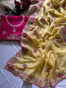 Sari de Seda Bordado de Lujo, Estilo Boutique Pakistaní e Indio de Bollywood, Último Modelo Exclusivo, Saree Étnico para Novias y Bodas - Product Image 2