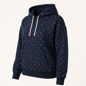 Sweat à capuche personnalisable pour femme, bleu encre profond, coupe décontractée, à pois micro-espacés, en molleton de coton brossé - Product Image 3