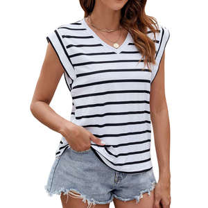 Camiseta de Mujer al por Mayor de Alta Calidad con Cuello en V, Hombros Caídos, Tallas Grandes, Apliques, 100% Fibra de Bambú Ecológica, Servicio OEM - Product Image 1