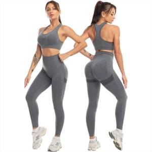 Women's Yoga Set Racerback Crop Top High <b>Waist</b> <b>Leggings</b> Solid Gray Spandex Polyester Four-Way Stretch Seamless Design - Product Image 3