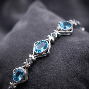 Vintage 925 Sterling Silver Blue Topaz <b>Bracelet</b> | Natural <b>Gemstone</b> Shiny Elegant Women's Classic Everyday Wear Jewelry AAA - Product Image 5