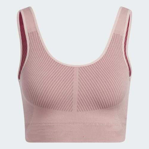 Pink Seamless Sports <b>Bra</b> With Ribbed Texture And Wide <b>Straps</b> For Women Workout Top - Product Image 1