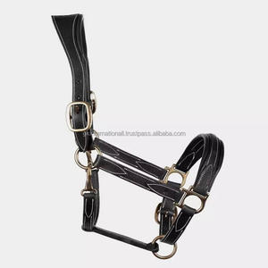 Cheval double réglable en cuir marron noir et havane avec coutures blanches fantaisie et coiffe anatomique. - Product Image 3