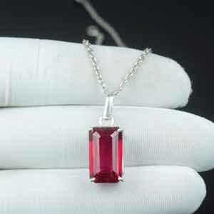 จี้รูปทรงแปดเหลี่ยมทับทิมแดงธรรมชาติ เงินแท้ 925 สร้อยคอพลอยทำมือ ดีไซน์สวยงาม เหมาะสำหรับเป็นของขวัญ - Product Image 5