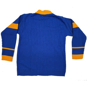Sorority OEM High <b>Women's</b> Blue Knitted <b>Cardigan</b> With Yellow Contrast V-Neck Long Sleeve Casual Top <b>Button</b> Front Pocket Design - Product Image 2