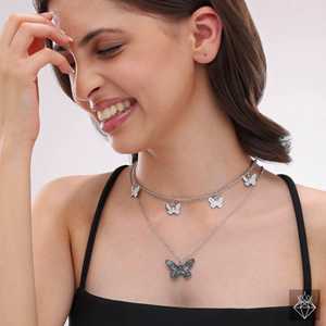 PRAO Silver Lustre Collar de doble cadena Mariposa Ballet Inspirado Cadenas finas para mujer - Product Image 5