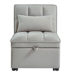 4-in-1 Multi-Function Tufted <b>Single</b> Sofa <b>Bed</b> with Storage Pockets <b>Adjustable</b> Backrest Pillows Pull-Out Feature - Product Image 4