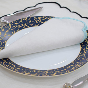 Elegant <b>White</b> Linen Napkin With Light Blue Edge Machine Washable Handmade <b>Table</b> Decoration Rectangle Shape - Product Image 2