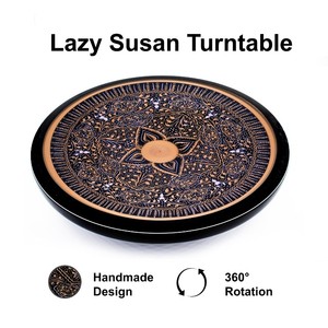 Amazing Quality Round Wooden Lazy Susan <b>Decorative</b> <b>Plate</b> With Gold Inlay Handpainted Oriental Design Handmade For Presents - Product Image 6