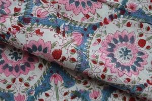 Tissu Popeline de Coton Imprimé à la Main, Écologique, Résistant aux Produits Chimiques, Rose Floral Teal Lattice, Léger pour Sacs et Articles Ménagers - Product Image 4