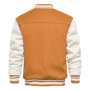<b>Men's</b> Varsity <b>Jacket</b> Brown White Sleeve Turn-down Collar Regular Fit Autumn Casual Wear - Product Image 2