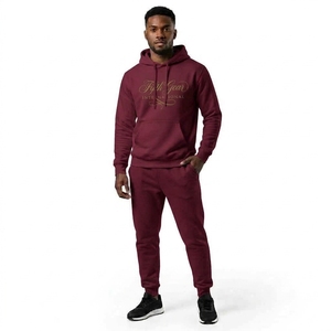 Men's <b>Pink</b> 100% Cotton <b>Tracksuit</b> Full Zip Hoodie Sweatpants <b>Set</b> Casual Solid Color Breathable Midweight Regular Fit Autumn Wear - Product Image 2