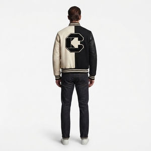 Custom Men's <b>Slim</b> <b>Fit</b> Breathable Asymmetric Colorblock Varsity <b>Jacket</b> Poly Wool Shell Lambskin Leather Sleeves for Autumn/Winter - Product Image 2