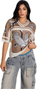 Maillot de football en mesh à col en V pour femme avec imprimé aigle numéro 25, haut de sport respirant à manches courtes - Product Image 3