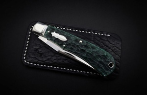 Couteau pliant à lame droite en acier Damas fait main avec manche en bois et étui en cuir, outil de survie pour le camping, vente en gros - Product Image 6