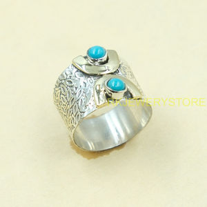 Bague Statement en Argent 925 Fait Main avec Pierre Turquoise pour Femme, Style Vintage Bohème, Large Bande en Laiton, Bijou Artisanal, Cadeau Unisexe - Product Image 6